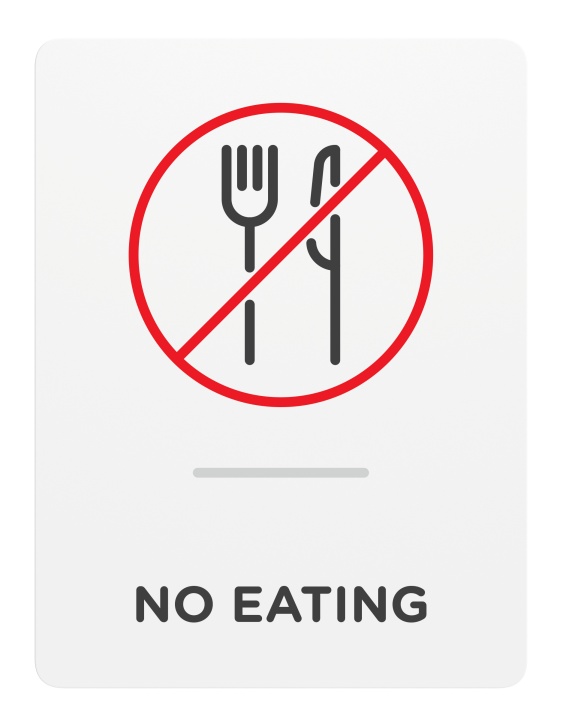 No Eating_Sign_Door-Wall Mount_8x 6_6mm Thick Solid Surface Sign with Inlay Resins_Self AdhesiveProhibition sign